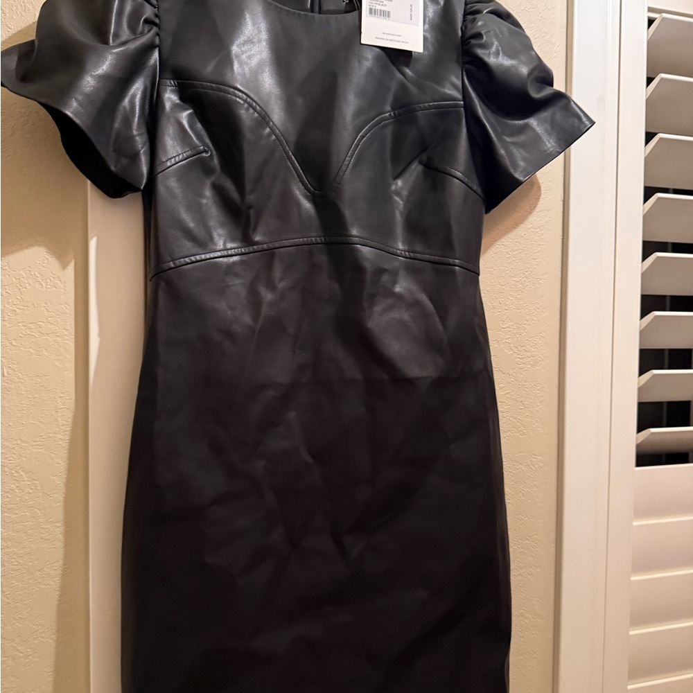 Tanya Taylor Antonella Black Faux Leather Dress NWT size 2